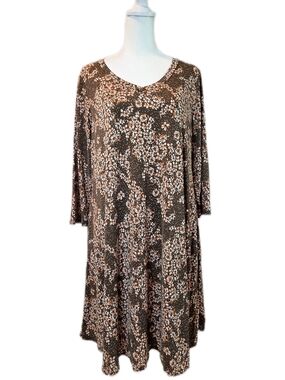 Brown Floral Swing Dress 3/4 Sleeve